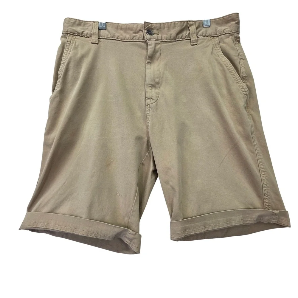 Calvin Klein Jeans Mens Khaki Chino Shorts Size 34 Tan Stretch Cuffed Flat Front